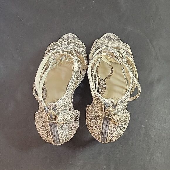 WOMEN"S POUR LA VICTOIRE SNAKESKIN LEATHER OPEN TOE HIGH HEEL STILETTOS SANDAL - Picture 4 of 12